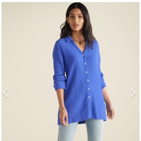 Soft Surroundings Tops - Soft Surroundings Escambia Gauze Tunic Shirt BLUE LARGE